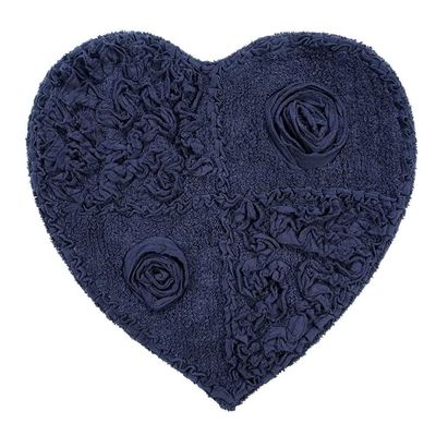 Stunning Hand Tufted Navy Blue Shower Rugs for Bathroom with Pretty Rose Designs On Bold Color Background | Non Slip Backing Quick Water Absorbent Soft Warm Cozy Underfoot Feel Guest Bathroom Rug