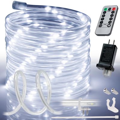 WYZworks 25ft Cool White LED Outside Rope Light - 8 Modes, Waterproof Permanent Outdoor Accent Lighting w/Remote, Flexible Clear Tube, ETL Certified, Exterior Christmas Patio Palm Tree Yard Ambient