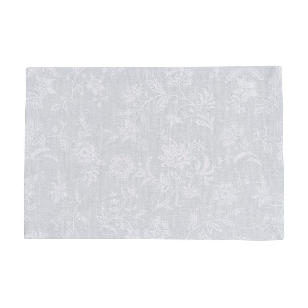 Split P Reusable Modern Basics Ina Gray Floral Placemat Set of 4, 13 x 19 Rectangular Decorative Neutral Flower Dinner Mats for Country Chic Kitchen Table Decor or Modern Farmhouse Dining Room
