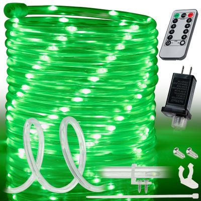 WYZworks 50ft Green LED Outside Rope Light - 8 Modes, Waterproof Permanent Outdoor Accent Lighting w/Remote, Flexible Clear Tube, ETL Certified, Exterior Christmas Patio Palm Tree Yard Ambient