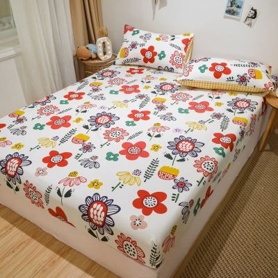 FCLDESHOP Easy to Change, Fold & Wash Sheet,Comfortable Skin-Friendly Cotton Checkered Mattress Topper, Girls Bedroom Printed Non-Slip Bed Cover Pillowcase,Garden,180 * 200cm (1pcs)