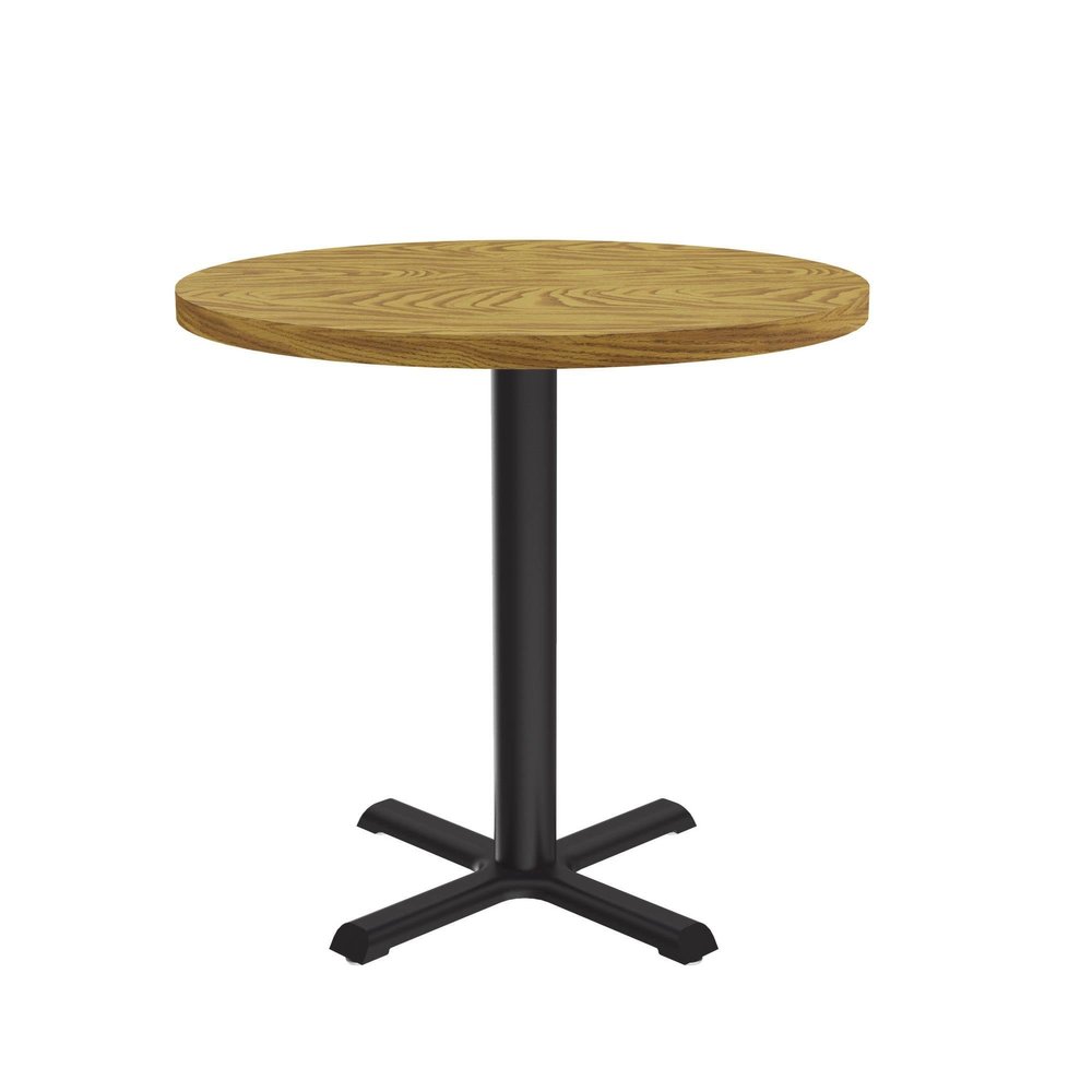 Correll 30" Round Pub Table, 29" High Dining Cocktail Table, Durable Medium Oak High Pressure Laminate Top & Edge, Cast Iron Base, Made in The USA, Leveling Glides