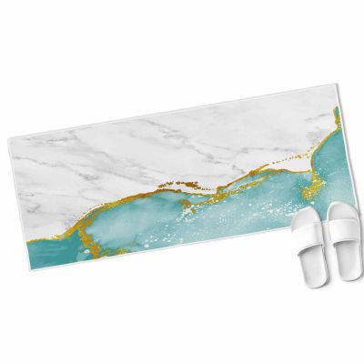 Marble Aqua Bathroom Runner Rug Bathmat Soft Bath Shower Bathtub Kitchen Door Mat, Washable Floor Doormat Area Carpet for Bedroom Laundry Room Hallway, Modern Silver White Gray Marbling Art 20"x63"