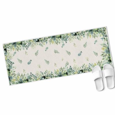 Eucalyptus Bathroom Runner Rug Bathmat Soft Bath Shower Bathtub Kitchen Door Mat,Washable Floor Doormat Area Bedroom Laundry Room Hallway Carpet,Country Rustic Green Leaves Flower Watercolor 20"x63"