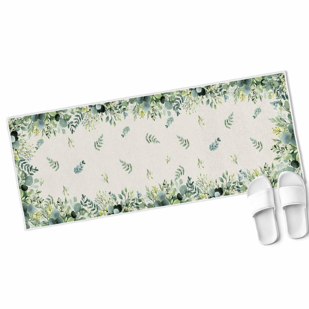 Eucalyptus Bathroom Runner Rug Bathmat Soft Bath Shower Bathtub Kitchen Door Mat,Washable Floor Doormat Area Bedroom Laundry Room Hallway Carpet,Country Rustic Green Leaves Flower Watercolor 20"x63"