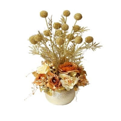 SUNESA Artificial Flowers Artificial Rose Hydrangea,Golden Artificial Flowers with Golden Vase,Flower Arrangements for Home Festival Birthday Party Decor Fake Flowers