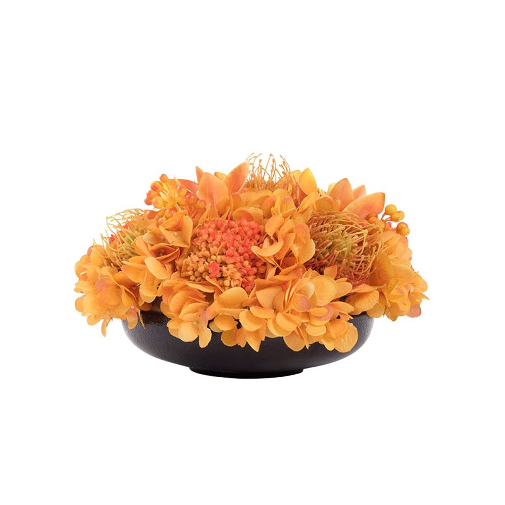 SUNESA Artificial Flowers 6.30Inch Artificial Plants,Orange Artificial Bonsai,Rustic Farmhouse Decor Faux Flower Planter with Black Vase Fake Flowers