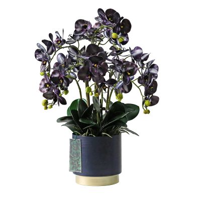 SUNESA Artificial Flowers Large Artificial Orchid Phalaenopsis,Artificial Plants in Iron Vase,Silk Fake Flowers for Party Office Garden Table Home Decor(Purple) Fake Flowers
