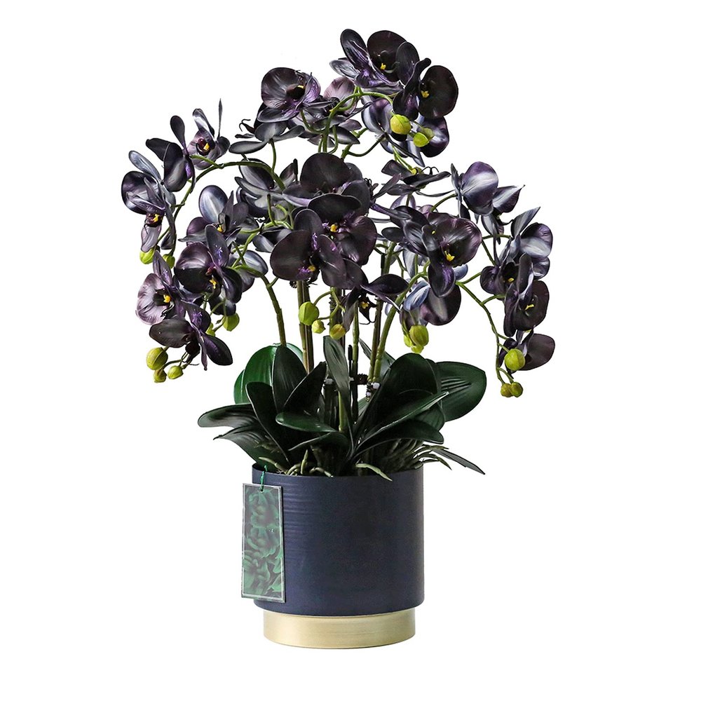 SUNESA Artificial Flowers Large Artificial Orchid Phalaenopsis,Artificial Plants in Iron Vase,Silk Fake Flowers for Party Office Garden Table Home Decor(Purple) Fake Flowers