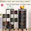 Fruit Vegetable Storage Basket, 60x34cm, 3-Tier Acrylic Slim Slide Out Storage Rolling Cart, Black, Spinning, with Brake On Casters, for Storing Organizing Fruit Vegetables Eggs Snacks Breads view 2