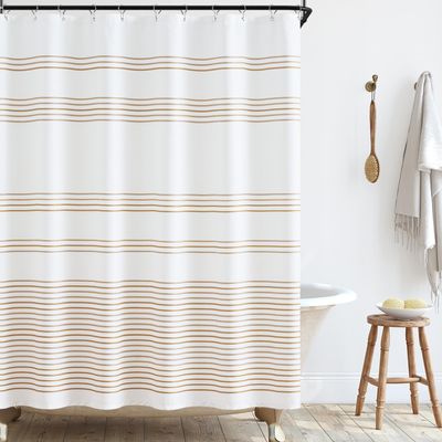 jinchan Taupe and White Shower Curtain for Bathroom Modern Farmhouse Striped Waterproof Fabric Shower Curtain Set with 12 Hooks Machine Washable 70x72 Inches