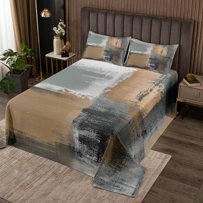 Erosebridal Grey Watercolor Coverlet Twin Size Brown Gradient Bedding for Kids Boys Girls, Ombre Tie Dye Bedspread Set Abstract Grunge Quilt Set, Fluid Ink Patchwork Bed Cover with 1 Pillowcase