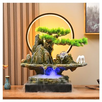 BONAD Tabletop Waterfall Tabletop Fountain Resin Rockery Desktop Fountain with LED Light Living Room Decorative Waterscape Ornament Tabletop Water Fountain (Color : with Nebulizer)