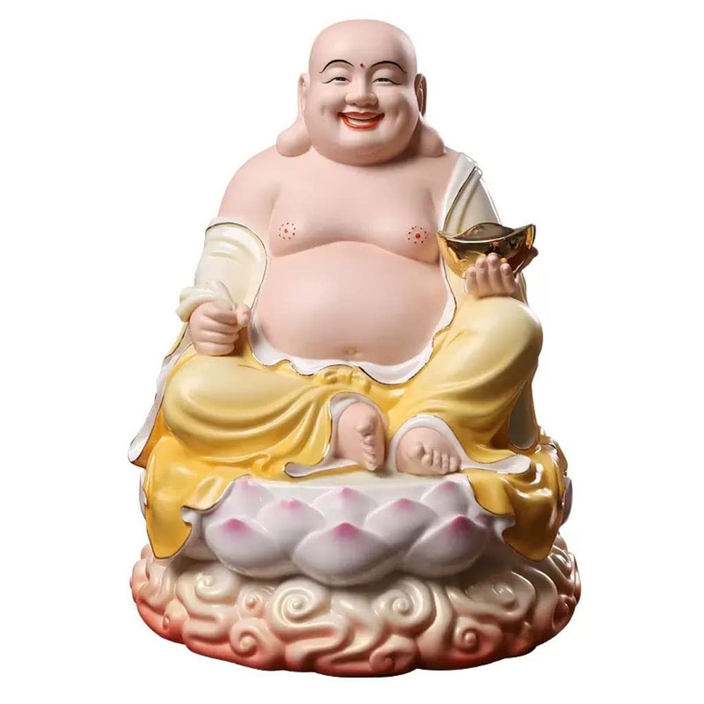 Buddha Statues for Home Meditation Decor Zen Decoration Ceramic Big Belly Maitreya Laughing Buddha Whole Hall Buddhist Household Enshrining God Statues to Keep Lucky Buddha Statues Safe Collectibles a