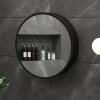 Black Mirror Cabinet Round Sliding Door Mirror Cabinet Bathroom Mirror with Storage Shelf Wall Mounted Bathroom Cabinet with Mirror (Size : 70cm/27.6inches) view 2