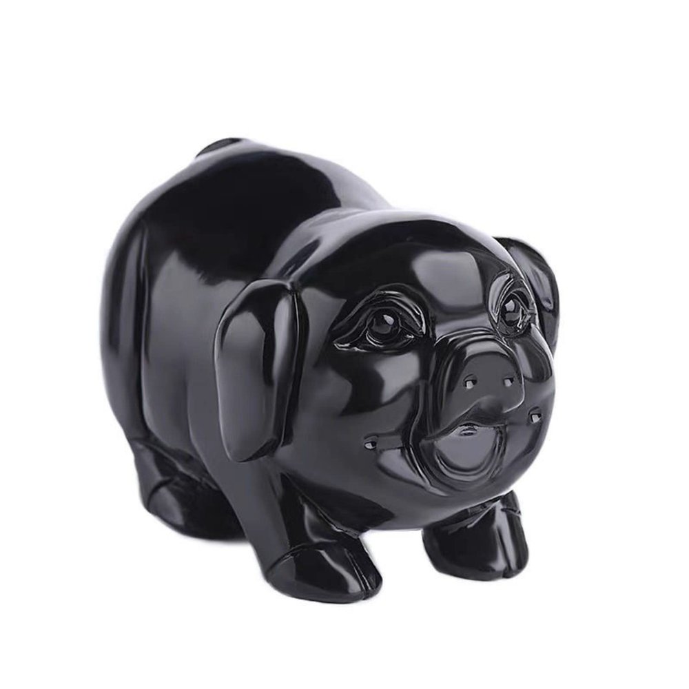 KERAXL 3.94In Hand-Carved Natural Black Obsidian Cute Fat Pig Zodiac Pig Sculpture Crafts Collection Desktop Ornament Home Sand Table Children's Room Decor Accessories Study Paperweight