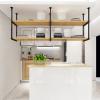 SXBHDM Kitchen Ceiling Hanging Shelves, Rustic 2 Layer Ceiling Mount Storage Rack with Solid Wood Boards, Shelving Unit for Kitchen Bar Bar Indoor Balcony (Size : 100x30x80cm) view 3