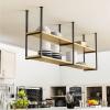 SXBHDM Kitchen Ceiling Hanging Shelves, Rustic 2 Layer Ceiling Mount Storage Rack with Solid Wood Boards, Shelving Unit for Kitchen Bar Bar Indoor Balcony (Size : 100x30x80cm) view 4