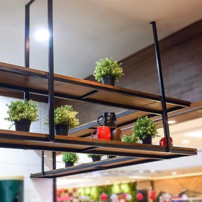 SXBHDM Ceiling-Mount Shelf Kitchen Bar Floating Shelves Storage Shelving Wood Wall Shelf Kitchen Spice Rack, Hanging Under Counter Shelf for Kitchen, Wood and Metal (Size : 120x30x80cm)