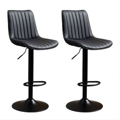 Bar Stools Set of 2 Modern PU Leather Counter Height Barstool with Back Adjustable Swivel Upholstered Bar Chairs for Kitchen, Black Metal Base, for Bar Bistro Dining Room Kitchen-Black