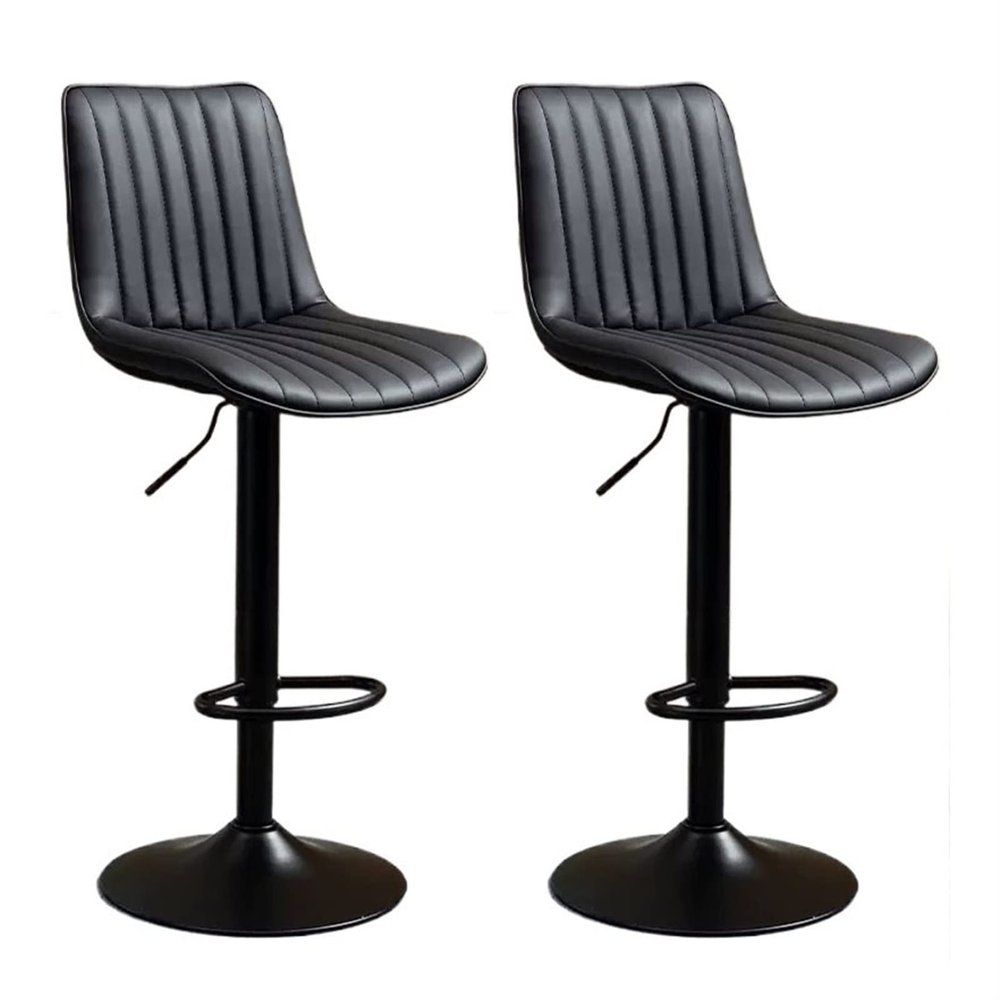 Bar Stools Set of 2 Modern PU Leather Counter Height Barstool with Back Adjustable Swivel Upholstered Bar Chairs for Kitchen, Black Metal Base, for Bar Bistro Dining Room Kitchen-Black