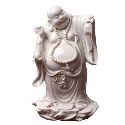 Buddha Statues for Home Meditation Decor Ceramic Zen Decoration Home Worship Home White Porcelain Big Belly Buddha Maitreya Laughing Buddha Craft Ornament Collectibles and Figurines