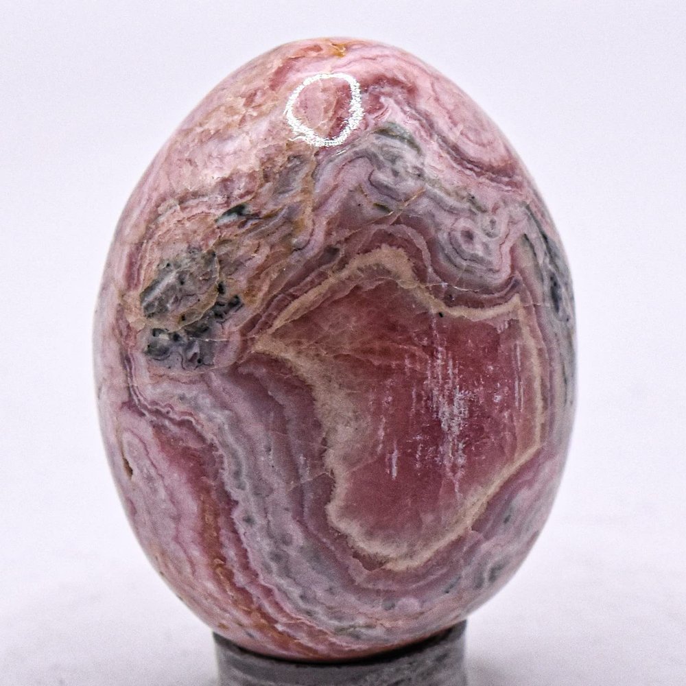 43mm 375ct Argentina Rose Pink Red Rhodochrosite Egg Polished Layered Natural Gemstone Crystal Mineral Collectible Specimen + Stand