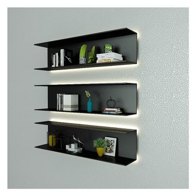 Floating Shelf Built-in LED Light, Wall Mounted Display Shelves Creative Metal Display Rack For Entrance, Living Room, Bedroom, Kitchen And Bathroom Contains Only 1 Piece ( Color : Black , Size : 120x