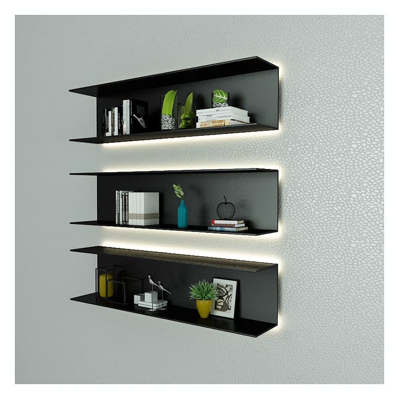 Floating Shelf Built-in LED Light, Wall Mounted Display Shelves Creative Metal Display Rack For Entrance, Living Room, Bedroom, Kitchen And Bathroom Contains Only 1 Piece ( Color : Black , Size : 120x