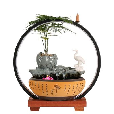 HIHELO Desktop Fountain Tabletop Fountain Chinese Ceramic Water Fountain Office Desktop Decoration Ornament Desktop Circulating Water Fountain Water Fountain Outdoor (Color : A)