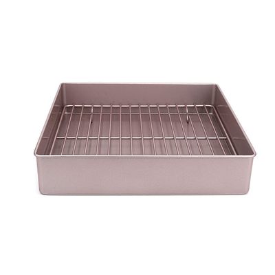 11 Inch Square Shape Non-stick Carbon Steel Baking Pan with Cooling Frame Net Aluminium Cookie Biscuit Plate Bakey Sheet DIY Kitchen Gadgets (1 set 11 inch Deep Carbon Steel Pan with Rack)