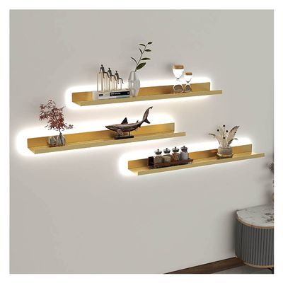 Floating Shelves Wall Mounted Built-in LED Light, Metal Wall Mounted Light-Emitting Shelves Creative Display Shelf For Entrance Bar Countertop Living Room Bathroom Contains Only 1 Piece ( Color : Gold