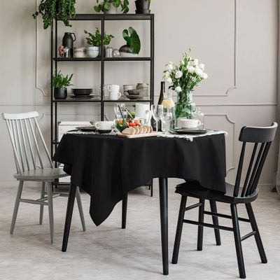 CASANEMA Faux Velvet Look Table Cloth Anti-Shrink Dcor Fabric Table Cover for Kitchen, Dinning Tabletop Black Single Piece Outdoor & Indoor Use (116"X116") Made in Turkey