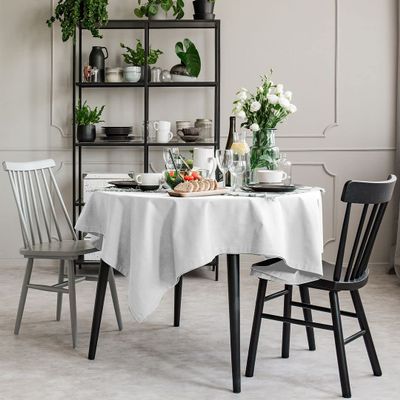 CASANEMA Faux Velvet Look Table Cloth Anti-Shrink Dcor Fabric Table Cover for Kitchen, Dinning Tabletop Pure White Single Piece Outdoor & Indoor Use (116"X116") Made in Turkey