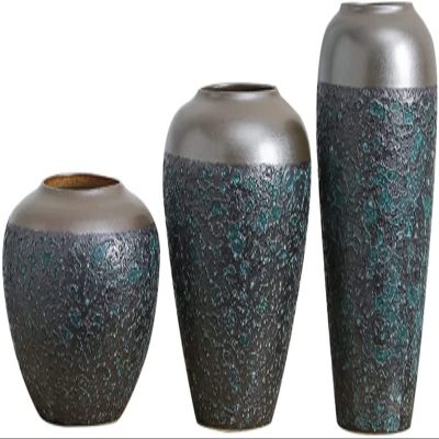 TATSEN Bronze Green Retro Coarse Ceramic Vase Bubble Glaze Craft Dining Table Living Room Hydroponic Floral Chinese Ornaments