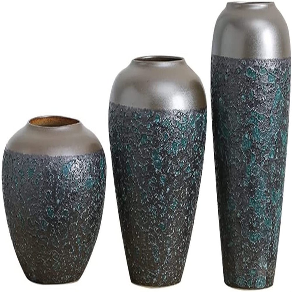 TATSEN Bronze Green Retro Coarse Ceramic Vase Bubble Glaze Craft Dining Table Living Room Hydroponic Floral Chinese Ornaments