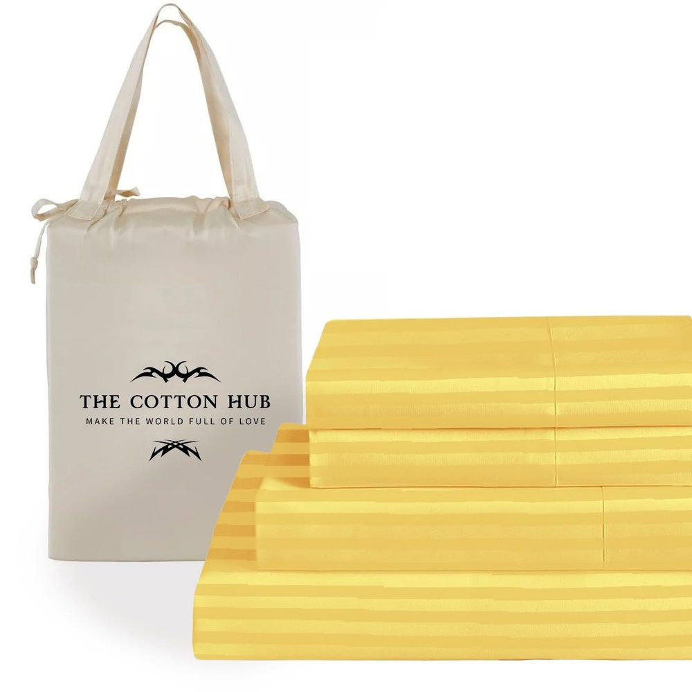 King Size 6-Piece Sheet Set 1000 Thread Count Percale 100% Pure Cotton All Season Breathable Bed Sheets fits up to 7-9 inch Deep Pocket (Stripe, Gold)