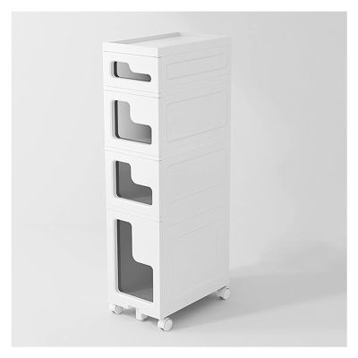 XPLKQXE The Walking Storage Pinch Cabinet, Pull-Out with Wheels Storage Cart, Kitchen Bathroom Shelf, White (Color : White, Size : 24x40x97cm)