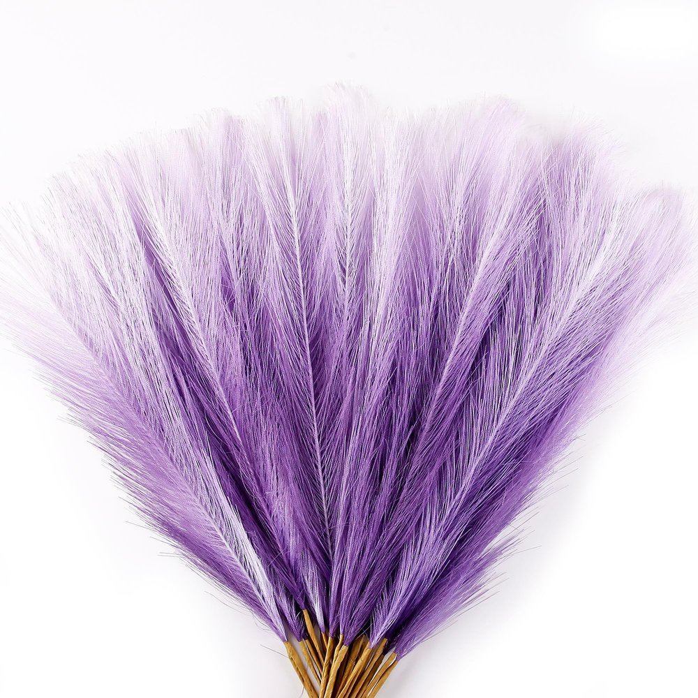 Acfruits Pampas Grass Small, 30 Pcs 17" Faux Pampas Grass Short Decor, Pompas Grass Flower Arrangement and Vase Filler for Boho Home Wedding Decoration (Purple Gradient)