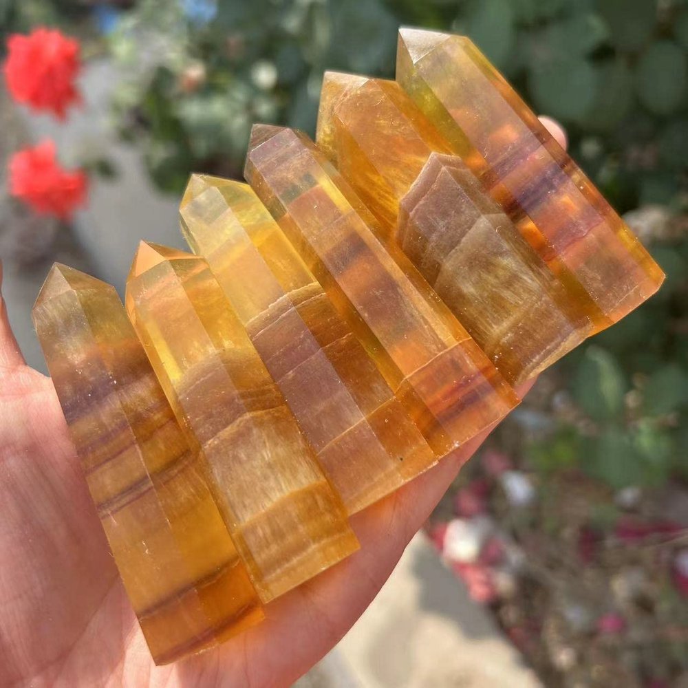 HXSCOO Natural Crystals Quartz Yellow Fluorite Point Tower Energy Reiki Healing Stone Room Home Office Decoration (Size : 1pcs)