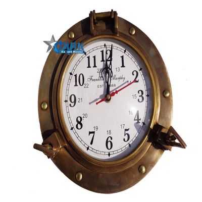 12 Inch Antique Solid Brass Nautical Navigation Marine Brass Porthole Clock Brass Wall Mounted Clock Best for Gift Home Office College Marriage Anniversary VGT