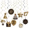 Happy 17th Birthday Party Hanging Swirls Streams Ceiling Decorations, Celebration 17 Foil Hanging Swirls with Cutouts for 17 Years Old Black and Gold Birthday Party Decorations Supplies view 1