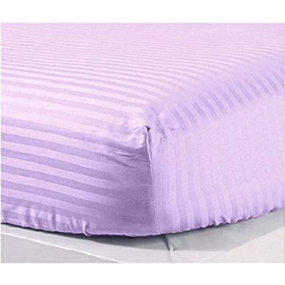 RIANBHI Stripes Fitted Sheet 1 Piece Queen Fitted Sheet Lilac 1000 Thread Count 18'' Deep Pocket Wrinkle Free 60 x 80 Inches Cotton Fitted Sheet Queen Size Bed