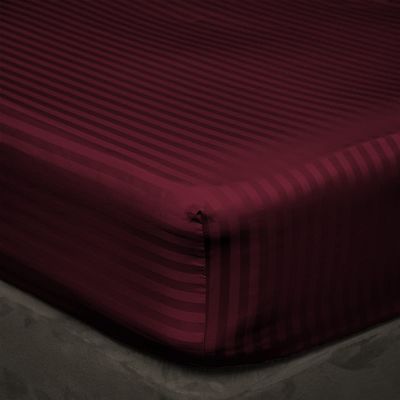 RIANBHI Stripes Fitted Sheet 1 Piece Twin Fitted Sheet Wine 1000 Thread Count 18'' Deep Pocket Wrinkle Free 39 x 75 Inches Cotton Fitted Sheet Twin Size Bed