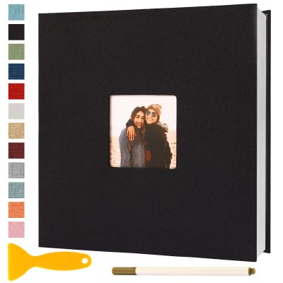 Photo Album Self Adhesive Pages Scrapbook 11x10.6 Black 60 Pages