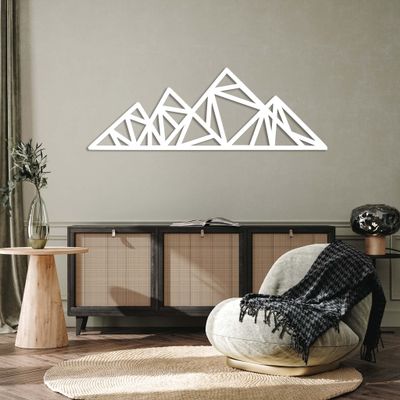 METALPLEX Geometric Triangle Mountains Metal Wall Art - Durable And Rust-Free Indoor & Outdoor Aluminum Composite Nature Wall Art- Home Decor Wall Art For Living Room And Bedroom Decorations - White (46x16)