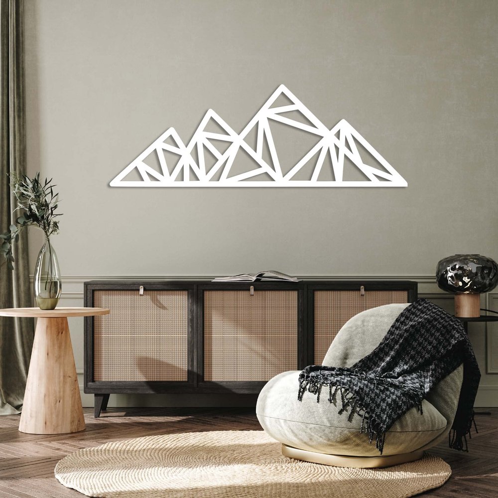 METALPLEX Geometric Triangle Mountains Metal Wall Art - Durable And Rust-Free Indoor & Outdoor Aluminum Composite Nature Wall Art- Home Decor Wall Art For Living Room And Bedroom Decorations - White (46x16)