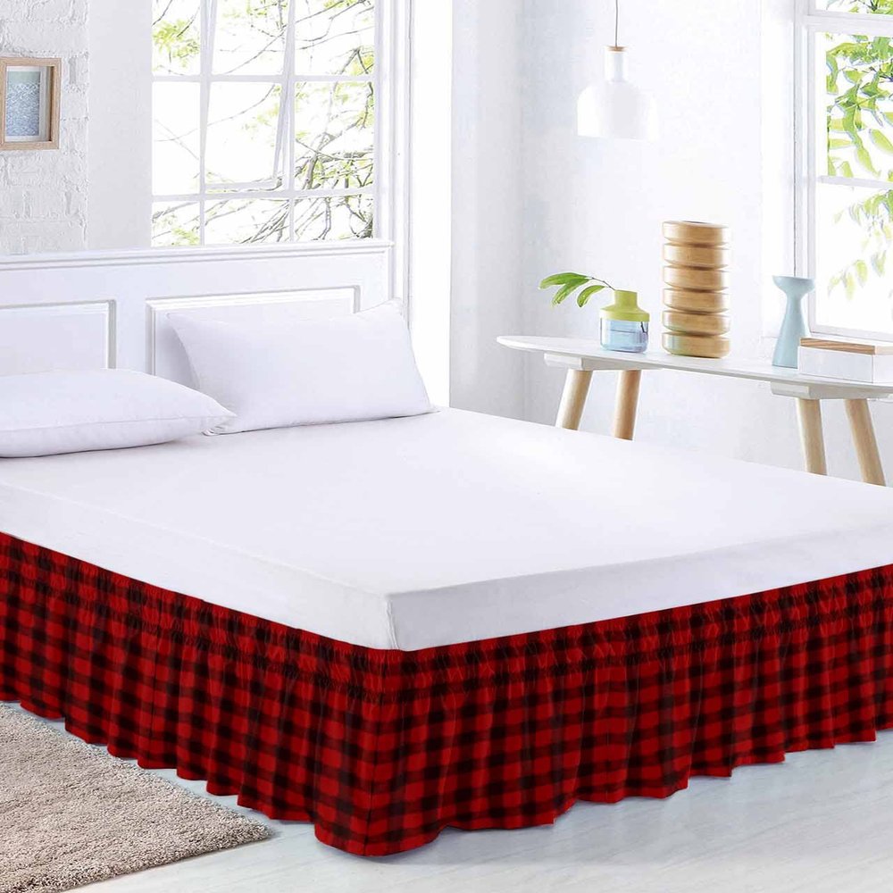 Red Black Plaid Bed Skirt Cal King Size 18 Inch Drop,Adjustable & Elastic Wrap Around Bed Skirts Pleated Luxury Dust Ruffles for Twin Full Queen Cal King Base Bed,Christmas Farmhouse Rustic Checkered