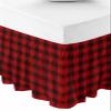 Red Black Plaid Bed Skirt Cal King Size 18 Inch Drop,Adjustable & Elastic Wrap Around Bed Skirts Pleated Luxury Dust Ruffles for Twin Full Queen Cal King Base Bed,Christmas Farmhouse Rustic Checkered view 2