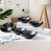 8 inch/40 Ounce Cereal Bowls, Soup Pasta Bowls, Matte Black Threaded Bowl, Ceramic Serving Bowls for Kitchen, Large Bowls Set for Dessert Dinner, Dishwasher & Microwave Safe (Color : Fish pattern-4pc view 2